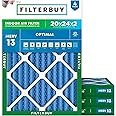 Filterbuy 20x24x2 Air Filter MERV 13 Optimal Defense (4-Pack), Pleated HVAC AC Furnace Air Filters Replacement (Actual Size: 19.38 x 23.38 x 1.75 Inches)