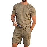 Babioboa Men's Short Sleeve Tracksuit Summer T Shirt & Shorts set Striped Jaquard Solid Two Piece Casual Daily Duty-off