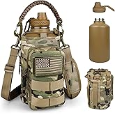 DEFUNX Half Gallon Water Bottle Insulated with Sleeve - Tactical 64 oz Stainless Steel Water Jug with MOLLE Water Bottle Pouch, Gym Water Bottles for Men Hiking Workout (CP Camo)