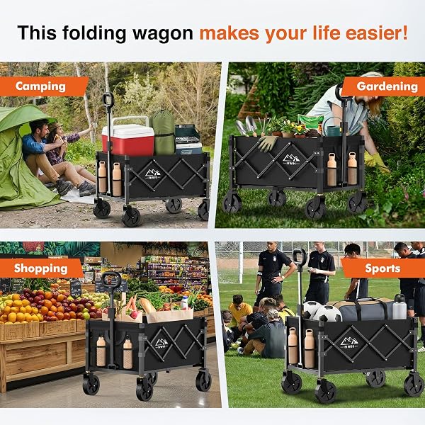 NWH COLLAPSIBLE WAGON CART WITH WHEELS FOLDABLE, 360LBS LARGE CAPACITY PORTABLE FOLDING UTILITY HEAVY DUTY BEACH WAGONS CART WITH ALL-TERRAIN WHEELS FOR GROCERIES SHOPPING, CAMPING, SPORTS, GARDEN
