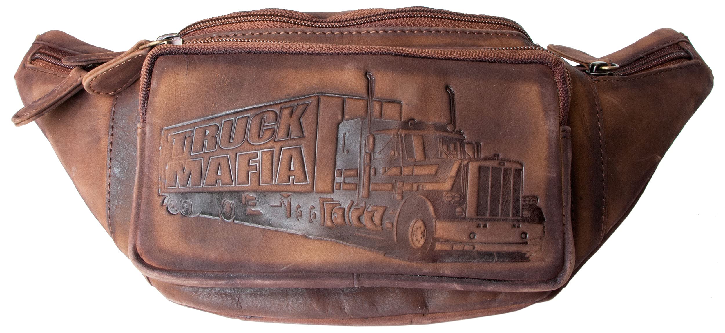 Genuine Leather Belly Bag with a Truck - Waist Pack - Kidney Bag - Bag for Truckers