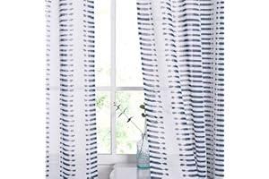 StangH Semi Sheer Kitchen Curtains - Navy Blue Stripes Printed Farmhouse Sheer Curtains Light Airy Vertical Panels Privacy Protect Curtains for Bedroom/Office/Nursery, 50W x 63L, 2 Panels
