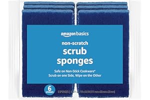 Amazon Basics Non-Scratch Scrub Sponges, Safe on Non-stick Cookware, Blue, 6 Count