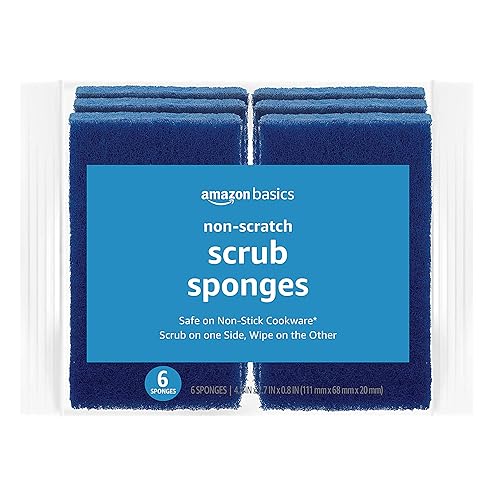 Amazon Basics Non-Scratch Scrub Sponges, Safe on Non-stick Cookware, Blue, 6 Count
