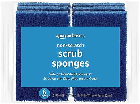Cleaning Supplies - Amazon Basics Non-Scratch Scrub Sponges, Safe on Non-stick Cookware, Blue, 6 Count