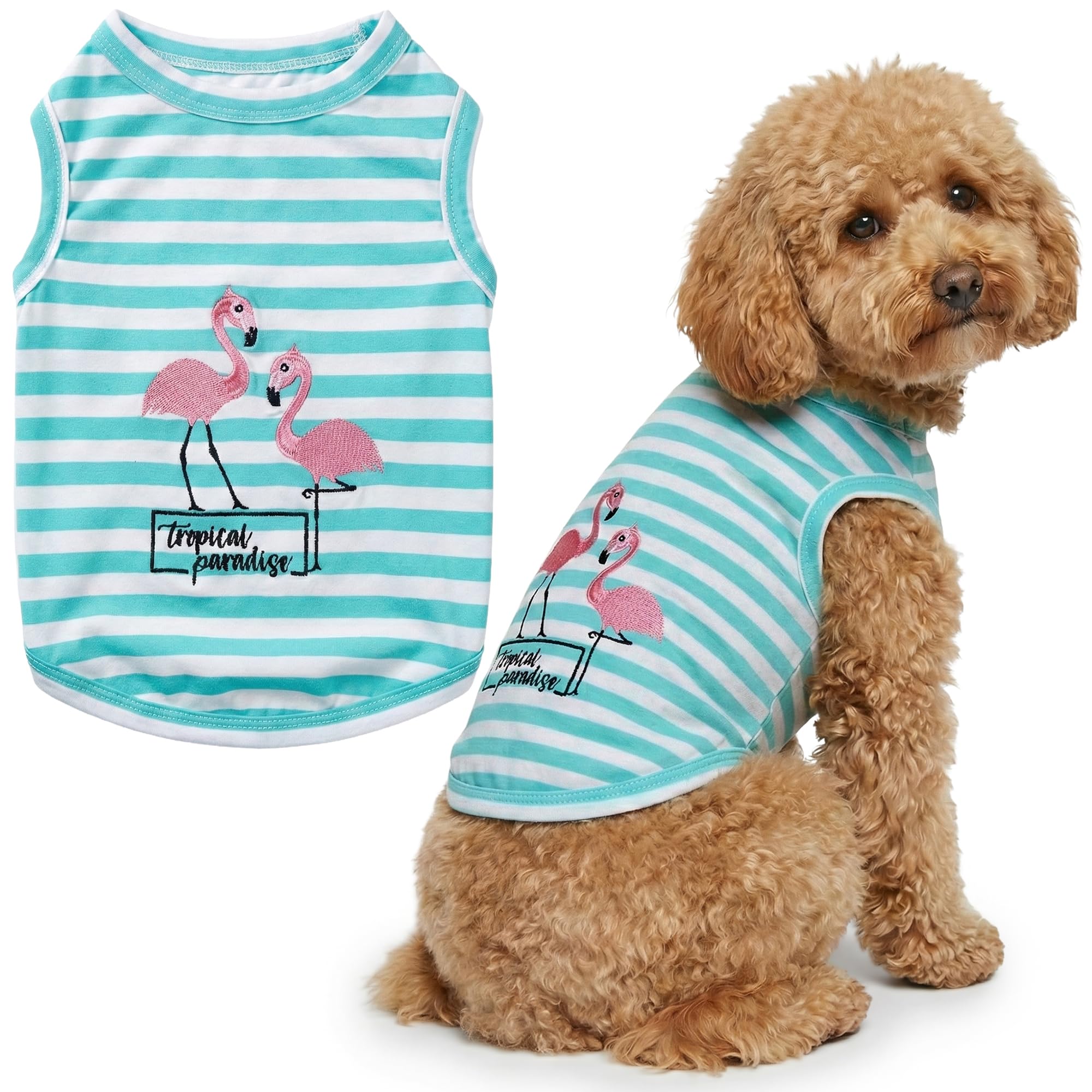 Parisian Pet Flamingos Dog Cat Clothes Tee Shirts Dog T-Shirt, L