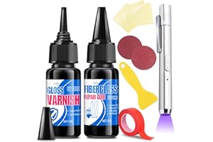 Surfboard Repair Kit - Fiberglass Repair Kit, Single Component UV Resin Repair Glue with UV Light, Gloss Varnish, Quickly Rep