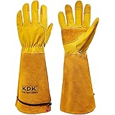 KDK Long Cowhide Gardening Gloves for Women Men, Thorn Proof Garden Gloves for Rose Pruning, Cactus Heavy Duty Gauntlet