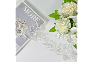 VIRFONOR 2yard Embroidered Lace Trim with Sequins and Beads,Floral Lace Appliqué Ribbon for Wedding Dresses, Gowns, Headpieces, DIY Sewing Crafts (Pattern D)