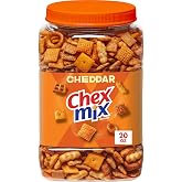 Chex Mix Cheddar Snack Mix, Resealable Tub, 20 oz | Corn &amp; Wheat Chex, Pretzels, Cheese Crackers, Mini Breadsticks, 50% Less Fat than Regular Potato Chips