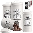 Barnyard Designs Canister Sets for Kitchen Counter, Farmhouse Canisters Sets for the Kitchen Countertop, Coffee Tea Sugar Flour Metal Containers with Lid (White)