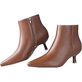 Kitten Heel Ankle Boots for Women - Black Kitten Heels Ankle Booties Womens Winter Fall Boots for Women 2025, Dress Shoes, Pointed Toe, Side Zipper, Memory Foam, Leather, Low Heel, Short Boots Comfortable
