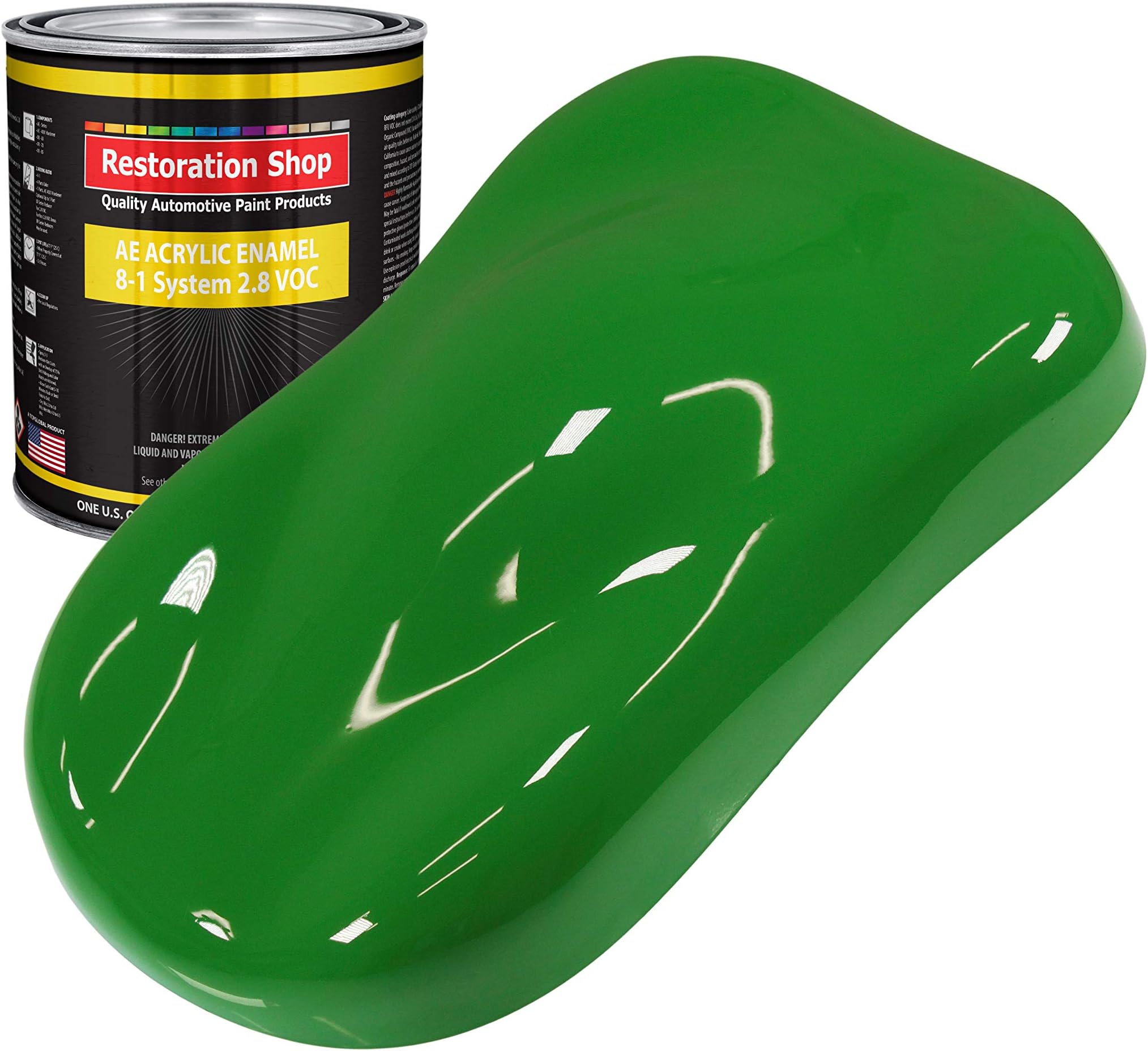 Restoration Shop - Vibrant Lime Green Acrylic Enamel Auto Paint - Quart Paint Color Only - Professional Single Stage High Gloss Automotive, Car, Truck, Equipment Coating, 2.8 VOC