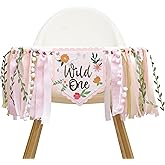 Wild Flower High Chiair Banner-Floral 1st Birthday Decoration-Pink Garland For Baby Girls,Our Little Wild Flower is Turning One Banner
