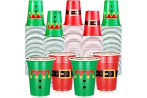 Ziliny 60 Pcs Christmas Plastic Cups 12 oz Xmas Disposable Santa Belt Snowflake Designs Xmas Reusable Drinking Cups for Coffee Tea Beer Juice Winter Holiday Party Supplies (Santa Belt)
