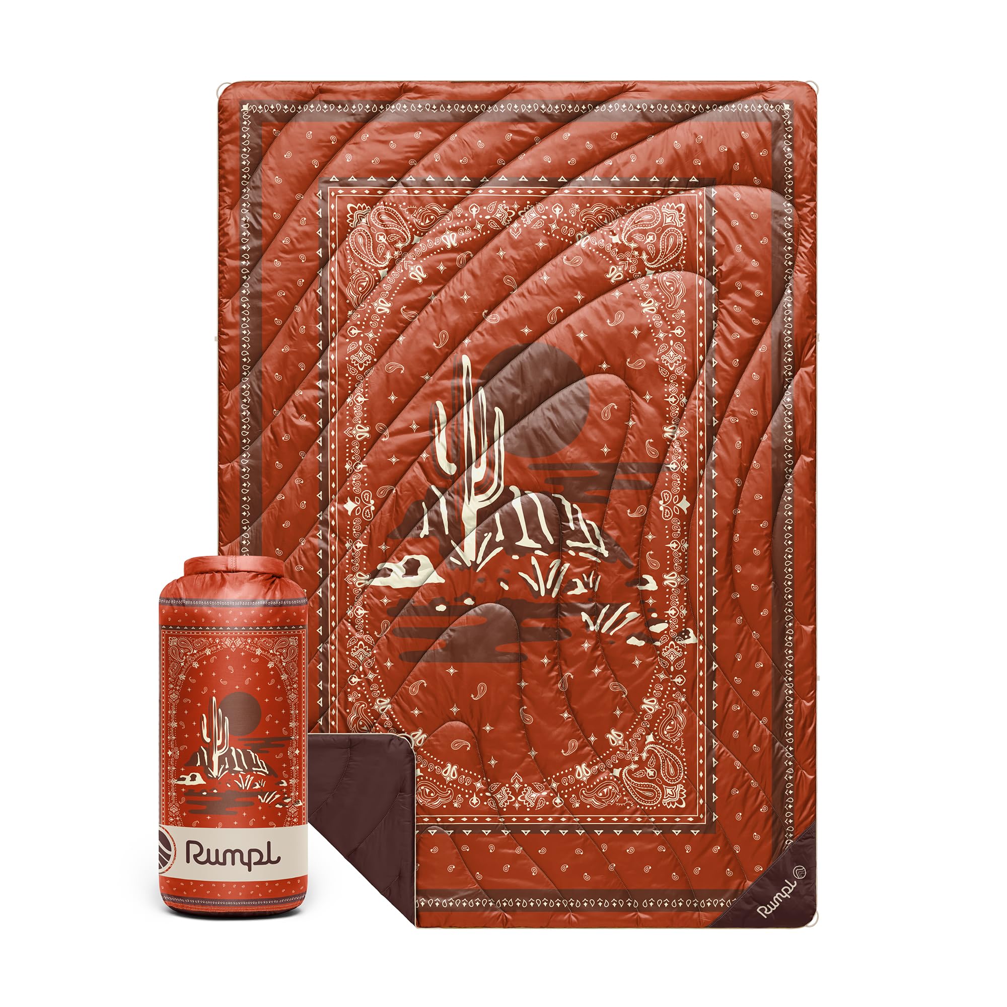 Rumpl Original Puffy Blanket - Warm, Water-Resistant Camping Blanket with 100% Recycled Synthetic Insulation, 52"x75", Original Puffy V2, Sedona Saguaro Bandana Image