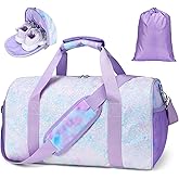 BrainyBees Dance Bag for Girls - Kids Duffle Bag with Shoe Compartment and Wet Pocket, Water Resistant Kids Weekender Overnight Travel Luggage for Ballet Gymnastics Sports(Tie-Dye Purple)