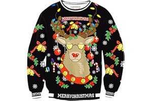 Mainfini Unisex Funny Sweatshirt 3D Graphic Long Sleeve Christmas Animal Pullover (S-3XL)