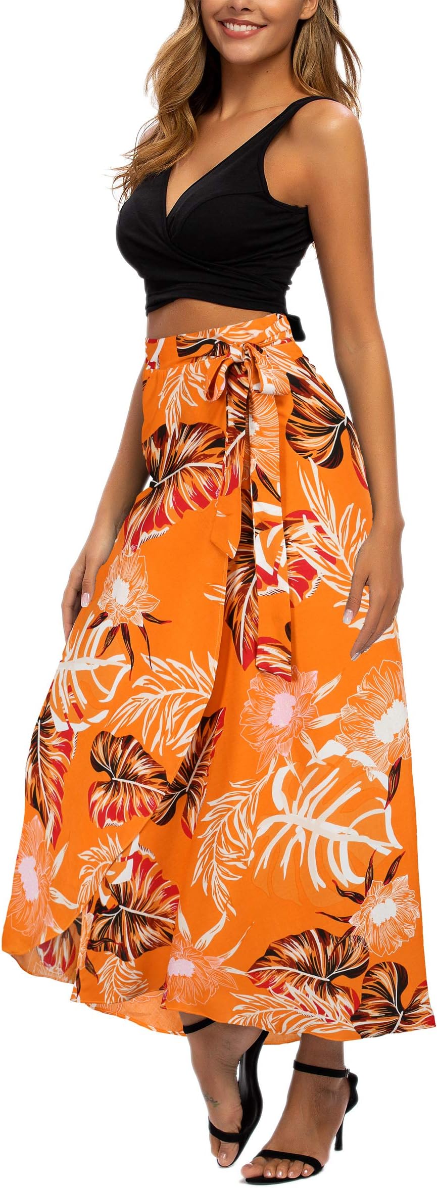 Kormei Women's Floral Crop Top Maxi Skirt Two Piece Side Split Long Maxi Dress