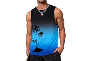 GOSUIF Mens Tank Tops Beach Summer Sleeveless Shirts Graphic Palm Tree Vacation Tanks Muscle Gym Tank Top