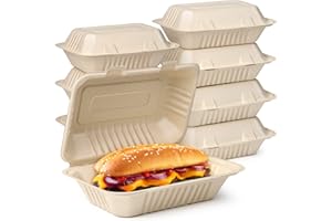greensight 9 x 6 Clamshell Take Out Food Containers, 75 Pack Disposable To Go Containers, Compostable To Go Boxes, Biodegradable Food Containers Made of Sugar Cane Fibers