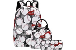 Scovotec Baseball 3PCS Backpack for Boys Girls, Kids School Backpack Sets with Lunch Bag Pencil Case, 17 Inch Lightweight Backpack 3 in 1 Set for Teens Elementary Middle High School Students