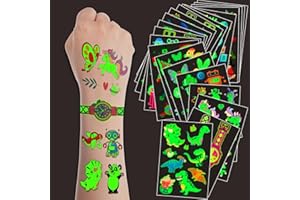 JCFIRE 35 Sheets Luminous Temporary Tattoo Kids, Mixed Styles Glow in Dark Party Favors, Kids Tattoos Stickers for Boys and Girls, Dinosaur Pirate Mermaid Animals Party Supplies Gifts for Children