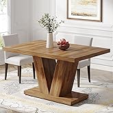 Tribesigns 47-Inch Dining Table for 4, Walnut Brown Kitchen Dinner Table with Heavy Duty Pedestal, Farmhouse Wooden Eating Ta