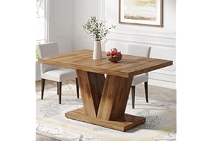 Tribesigns 47-Inch Dining Table for 4, Walnut Brown Kitchen Dinner Table with Heavy Duty Pedestal, Farmhouse Wooden Eating Ta