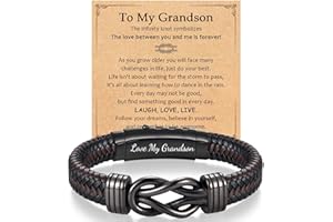 EFVISD Infinity Leather Bracelet for Men Him Boys, Engraved Love You Son Grandson Nephew Brother Dad Husband Uncle Christmas Valentines Fathers Birthday Easter Graduation Gifts