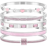Camhanno Pink Bangle Bracelets for Women, 18K Gold Plated Stackable Stainless Steel - Hypoallergenic Heart Bracelet for Friendship & Love, Perfect Jewelry Gift for Her