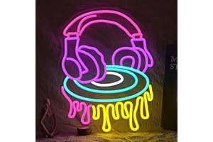 BNEMCEZH Vinyl Record Headphone Neon Sign for Wall Decor Dimmable Melting Music Record Light up Sign for Bedroom Music Studio
