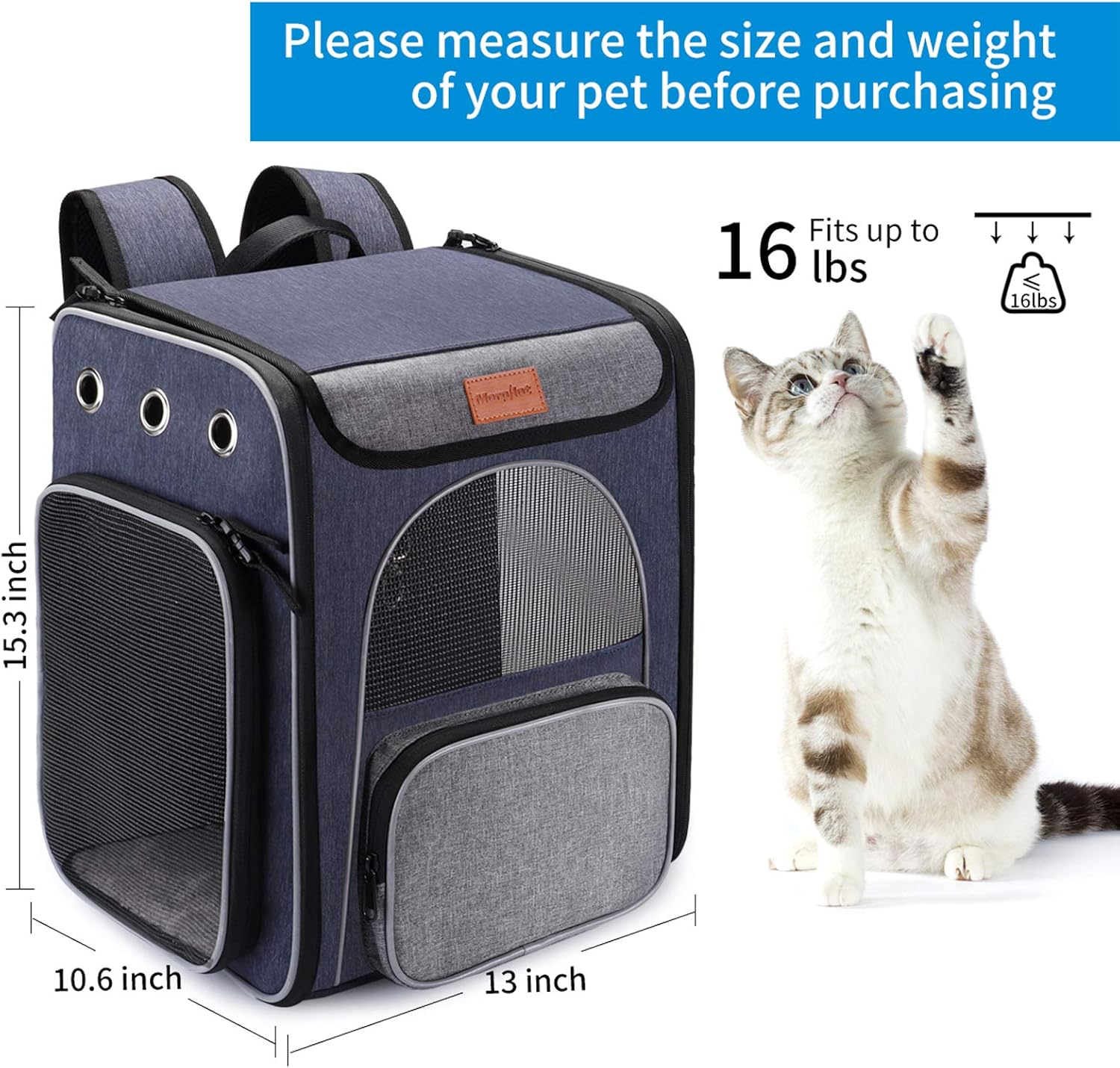 morpilot Dog Backpack, Foldable Cat Backpack Carrier for Cats and Small Dogs, Breathable Pet Carrier Backpack with Inner Safety Leash + Folding Dog Bowl, Ideal for Hiking, Traveling, Outdoor Use : Pet Supplies
