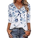 Zeagoo Womens Blouse Casual 3/4 Length Sleeve V Neck Basic T-Shirts Spring Summer Cute Tunic Tops Business Work Tees