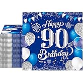 90th Birthday Decorations for Men Women 40 PCS 90th Navy Blue Silver Birthday Napkins for Happy 90th Theme Party Decorations Supplies