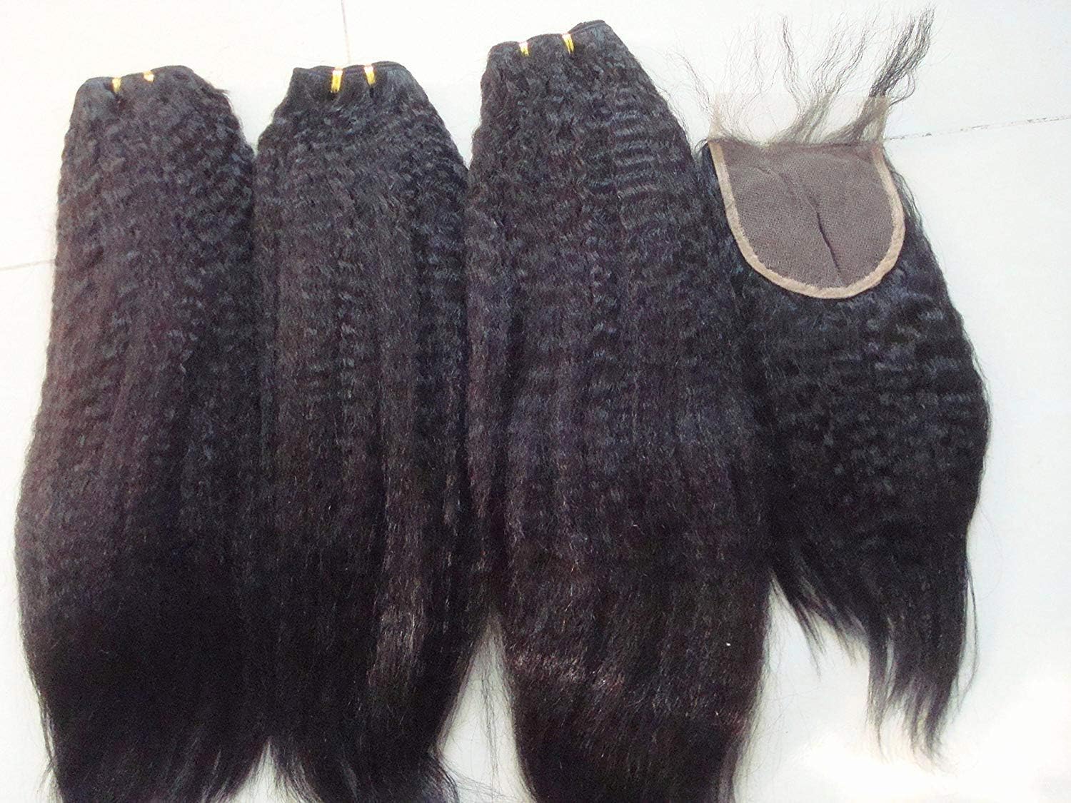 Clytie instock virgin remy unprocessed human mongolian kinky italian yaki straight hair 3 bundles and closure(14" 16" 18"with 12"closure)