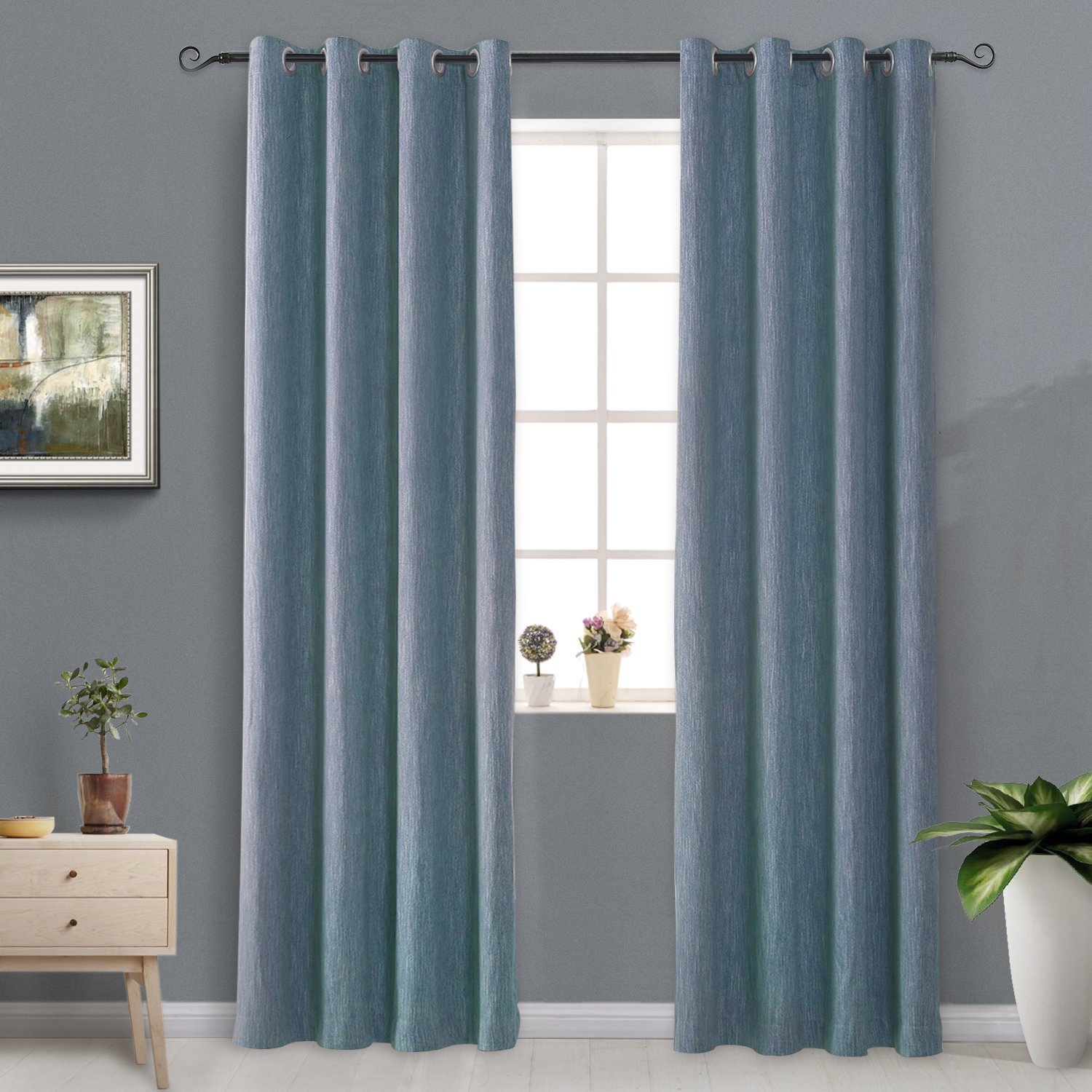 Best ocean blue blackout living room curtains