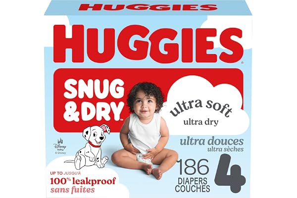 Huggies Size 4 Diapers, Snug & Dry Baby Diapers, Size 4 (20-32 lbs), 186 Count (6 Packs of 31), Packaging May Vary