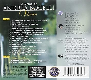 Canto De La Tierra Andrea Bocelli Y Sarah Brightman Amazon Com Vivere Lo Mejor De Andrea Bocelli Music