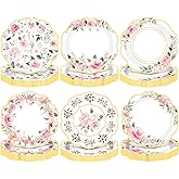Umigy 120 Pcs Summer Pink Floral Paper Plates 7 Inch Floral Party Decoration Plates, Summer Wild Flower Disposable Decorative Tableware for Birthday Wedding Baby Shower Tea Party Bridal Shower