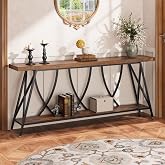 JUSTOGO Narrow Console Table for Entryway, Long Sofa Table, Rustic Brown | 70.9" Hallway Table for Living Room, Entrance Table with Storage, X-Shaped Metal Frame, Home Decor, Industrial Style