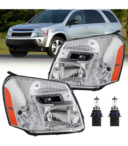 Aresparts Pair Headlights Assembly With Retainning Clips For 2005 2006 2007 2008 2009 Chevy Equinox LS LT LTZ Sport SUV Replacement Headlamps Clear Lens Chrome Housing Amber Reflector W/O BLUBS - Foto 7