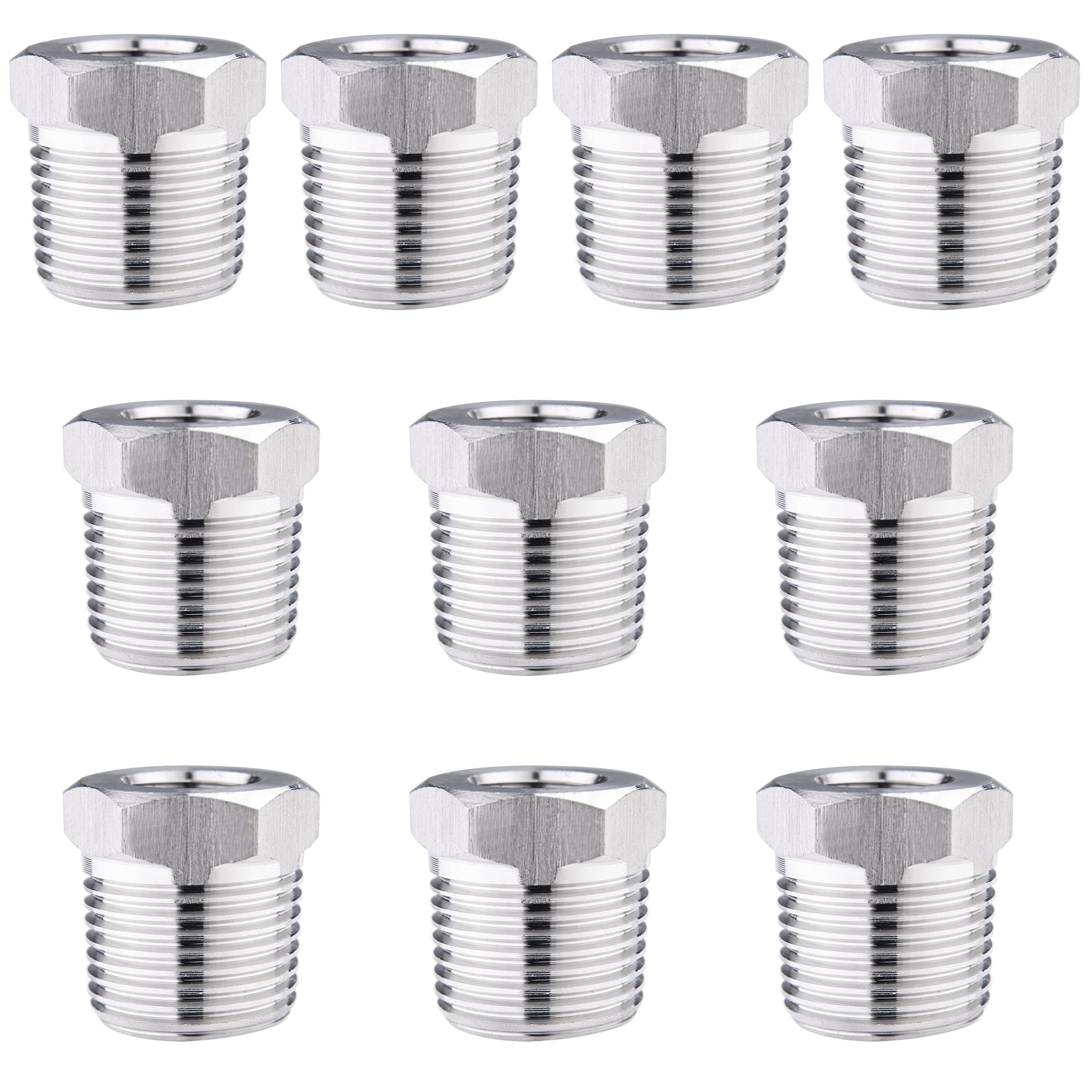 LTWFITTING Stainless Steel 316 Pipe Hex Bushing Reducer Fittings 3/8-Inch Male BSPT x 1/8-Inch Female BSPP (Pack of 10)