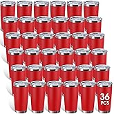 Sieral 36 Packs Stainless Steel Tumbler Bulk with Lid Vacuum Double Wall Insulated Travel Coffee Mug Powder Coated Tumbler Cup for Graduation Wedding Christmas Birthday Party(Red, 20 oz)