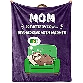 SCZQOVR Funny Birthday Gifts for Mom, Mom is Battery Low Blanket 60" x 50", Present for Mother, Mommy from Daughter Son Family, Practical Blanket Throw for Napping or Travel, for Mommy