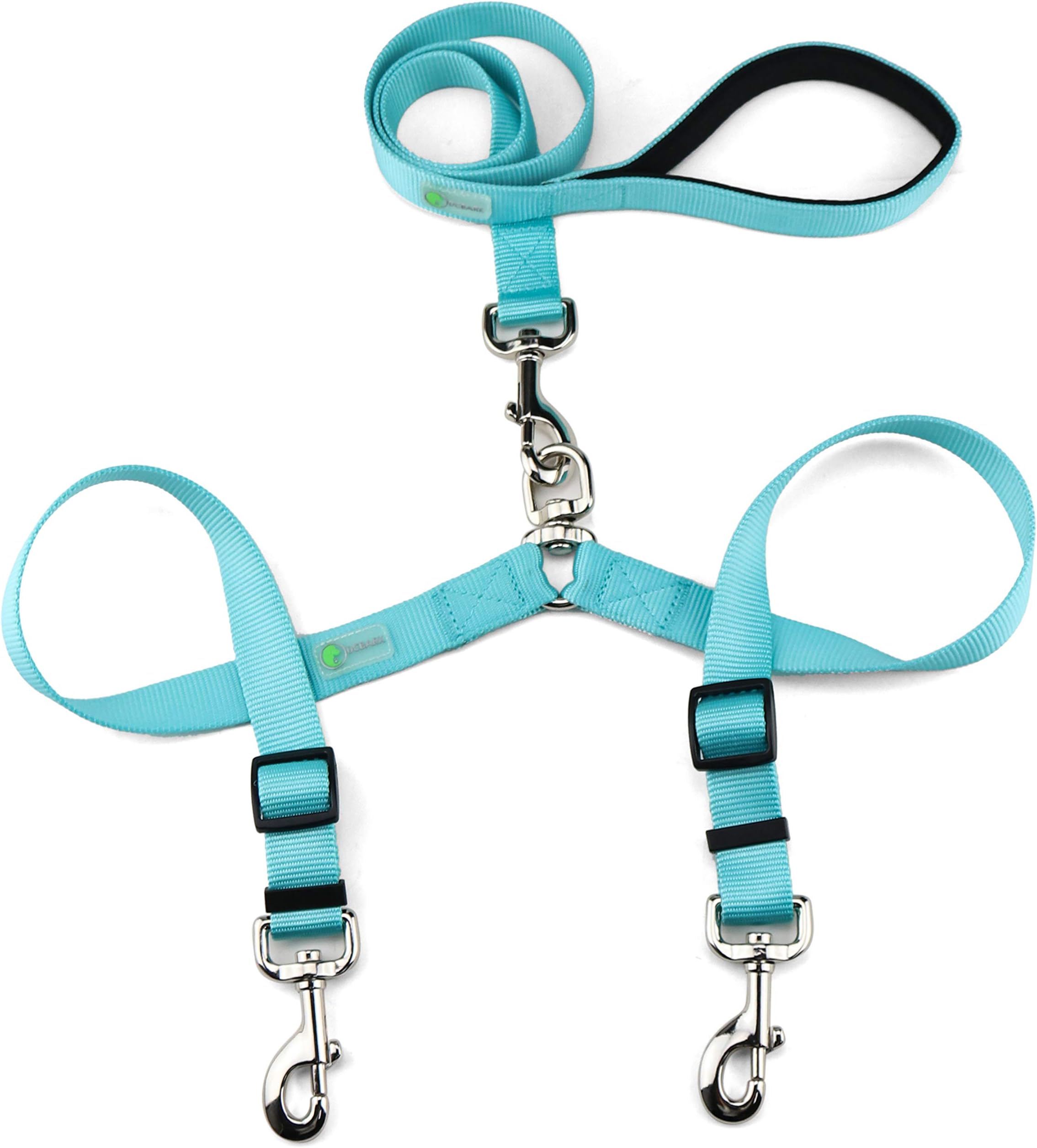 DCBARK Tangle Free Double Dog Leash, No Tangle Adjustable Length Lead with Comfortable Padded Handle for 2 Dogs (M, Turquoise)