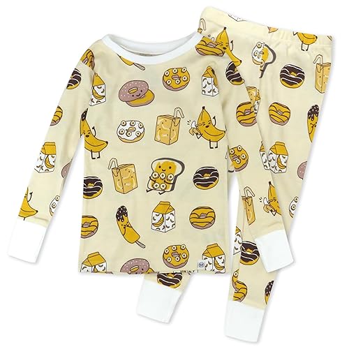 HonestBaby Multipack 2-Piece Pajamas Sleepwear PJs 100% Organic Cotton for Infant Baby and Toddler Boys, Unisex, Sweet Banana,3T
