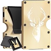 awofer Carbon Fiber Wallets for Men RFID Minimalist Money Clip Aluminum Metal Wallet Engraved Deer Husband Dad Son Gifts Ideas for Him-Gold
