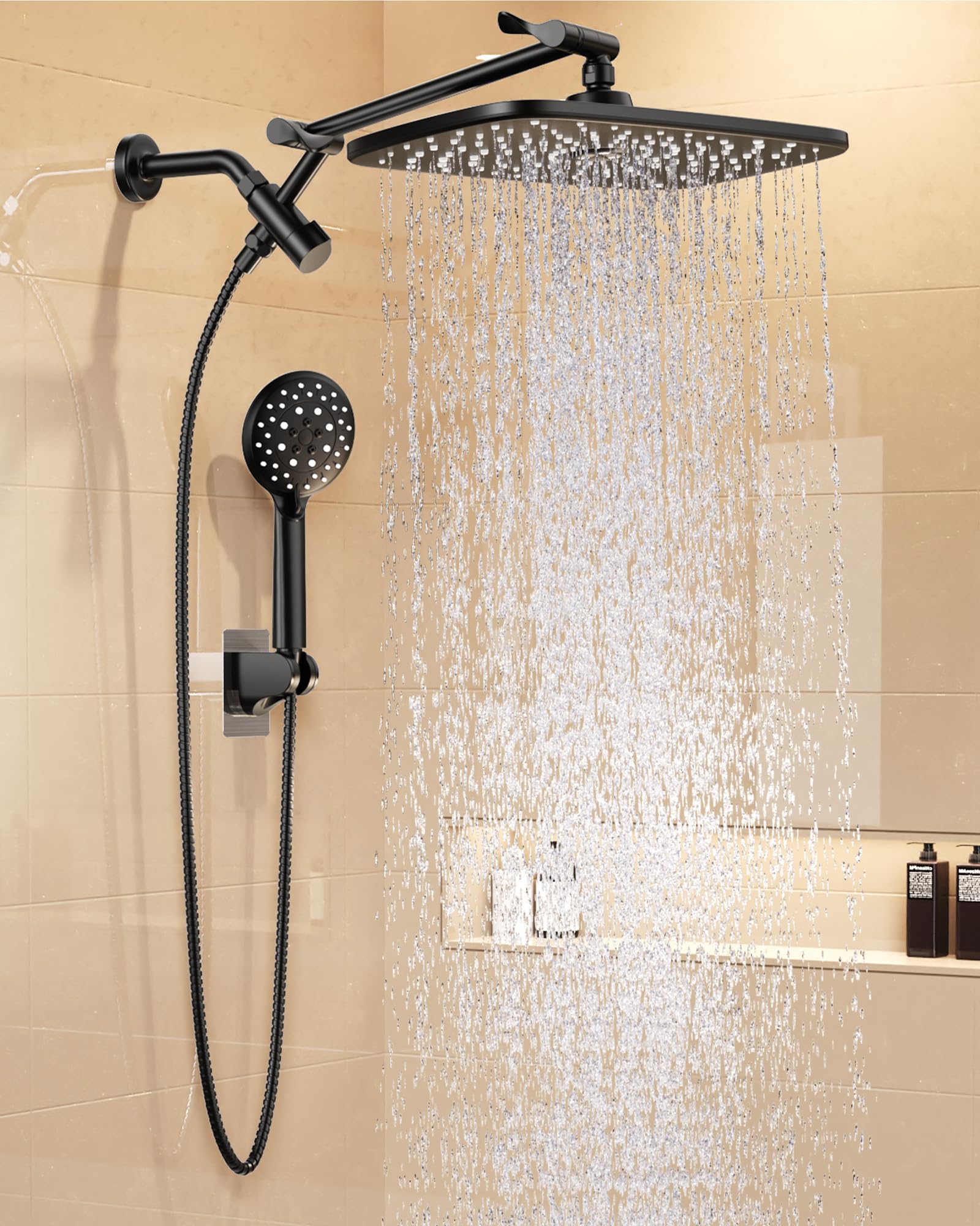 Photo 1 of Veken 11.8" Rain Shower Head with Handheld, High Pressure Handheld Shower Heads with Multi Spray Modes, Rainfall Combo with 15" Metal Extension Arm,Detachable Dual Shower, Long 6 ft. Hose,Matte Black