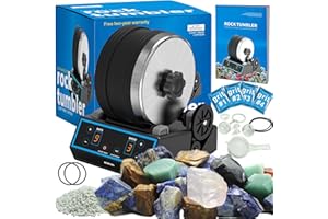 AliKids 3.6LB Professional Rock Tumbler Kit, 3 Speed Settings & Digital 9-Day Timer, Rough Gemstones, 4 Polishing Grits